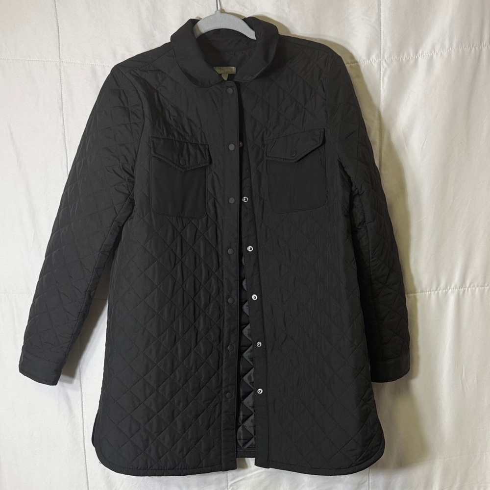 T by Talbots Black Quilted Jacket Snap Front Lightweight Coat Size Small